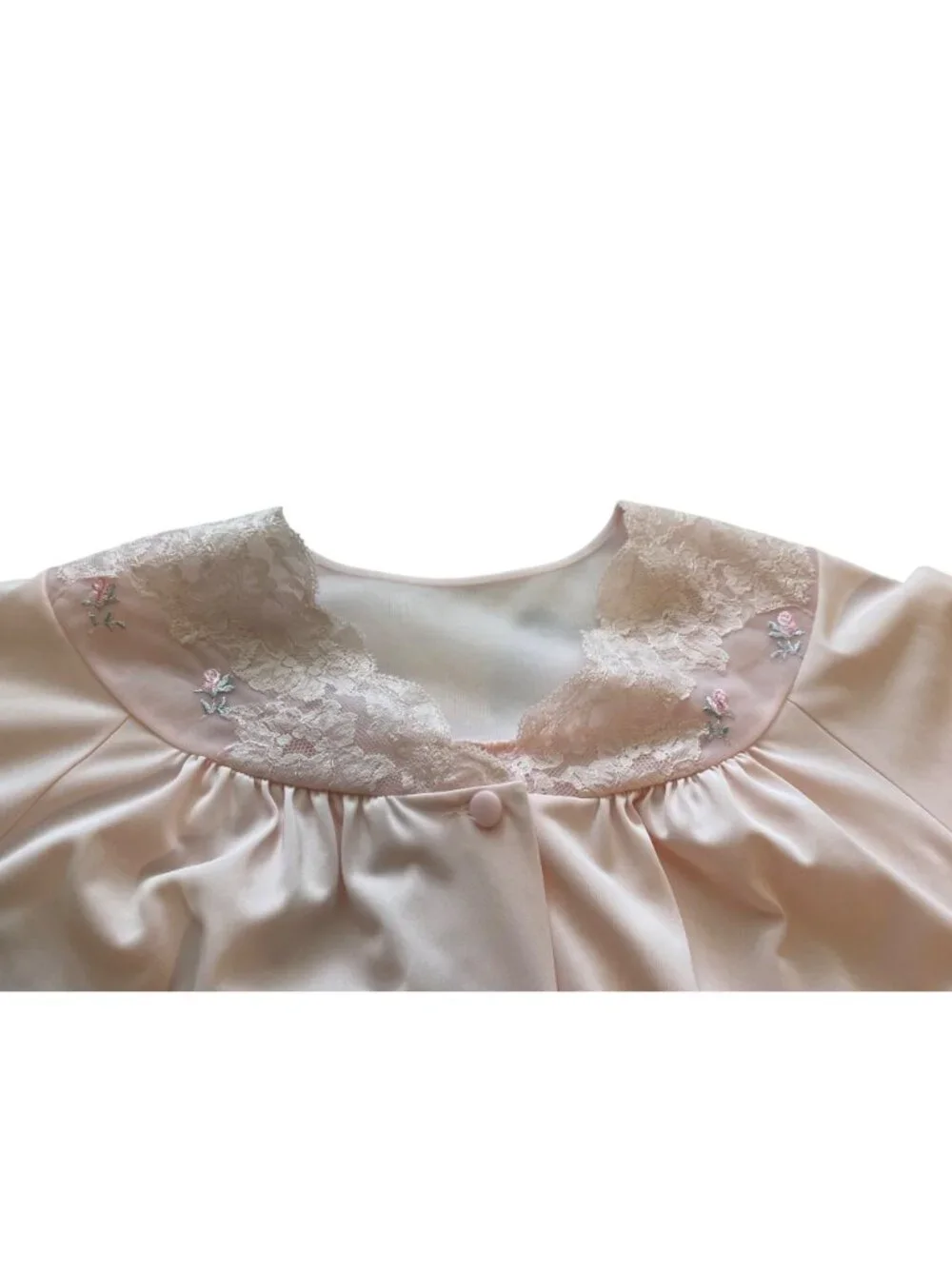 Vintage Shadow Line Women Petite S Pink Matching Nightgown Robe Set Lace Lounge